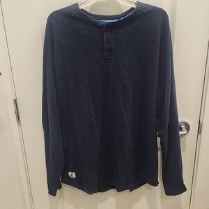 Men's Kangol Cotton Navy Blue Henley Long Sleeve Shirt